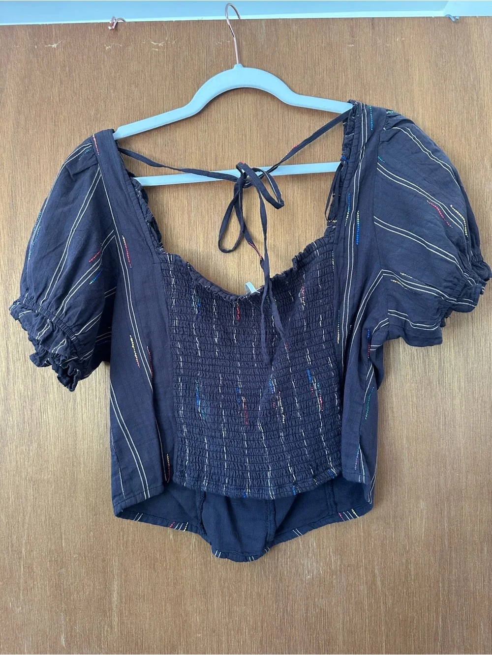 Free People Puff Sleeve Square Neck Top in Brown